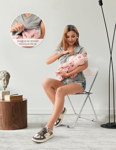 SUNNYBUY 3 Pack Maternity Nursing Tops for Postpartum Breastfeeding Shirts - color: Black+light Gray+khaki, size: Medium