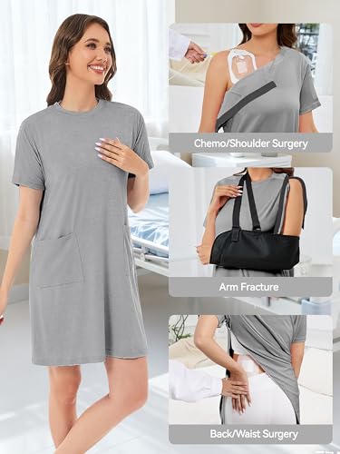 Post Shoulder Surgery Shirts for Women - color: Light Grey, size: Medium