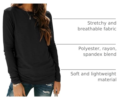 Sherosa Womens T-Shirts Long Sleeve Crew Neck Shirts Basic Tee Tops Blouse - color: A Black, size: Small