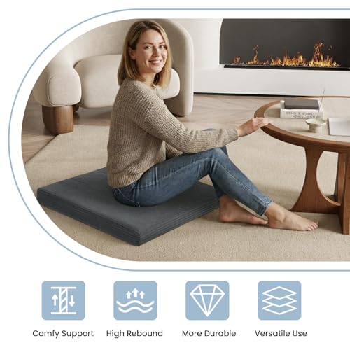 Meditation Cushion, Meditation Pillow with Knee Support, Dark Grey - color: Dark Grey, size: 24X24X2 Inch