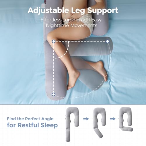 Momcozy Cooling Pregnancy Pillow - Dreamlign U Pro Maternity Pillow - color: Grey -Cooling Fabric