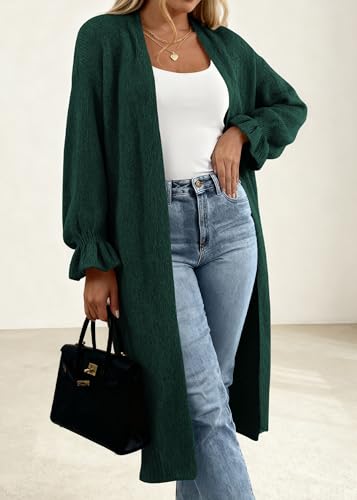 KIRUNDO Long Cardigans for Women Oversized Open Front Coats - color: Dark Green, size: X-Large