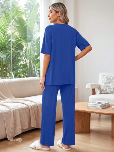 Aodemo Lounge Sets for Women 2 Piece Fall Pajamas Pj Outfits - color: Royal Blue, size: Large