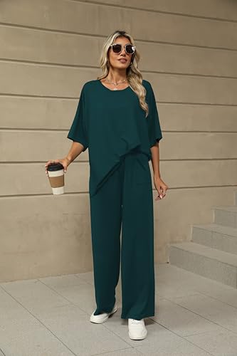 KevaMolly 2 Piece Lounge Set for Women Comfy Pajamas Set - color: Peacock Blue, size: Small