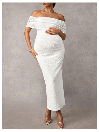 SweatyRocks Women's Maternity Off The Shoulder Dress Bodycon Maxi Dresses - color: White, size: X-Large