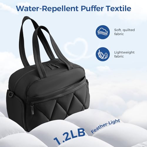 Women's Duffle Gym Bag, Carry-On Shoe Compartment for Weekender Overnight - color: Black, size: Medium
