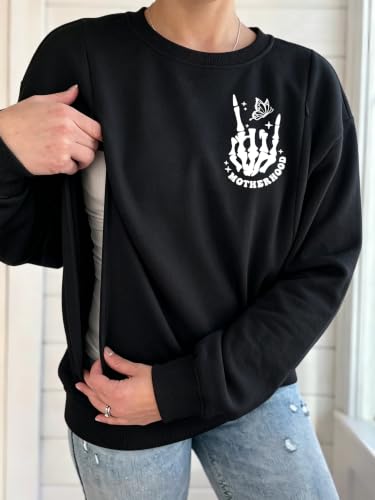 Women's Maternity Nursing Sweatshirt with Double Zipper for Breastfeeding - color: Black, size: Large