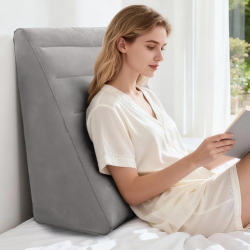 USHMA Inflatable Wedge Pillow for Traveling, 12 Inch Travel Bed Wedge for Headboard Triangle Pillow, Travel Wedge Pillow for Sleeping, Acid Reflux Relief, After Surgery, Back Pain Relief - color: Light Grey, size: 24*24*12"