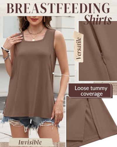 3 Pack Women's Nursing Tank Shirts - color: Coffee, White, Black, size: Medium