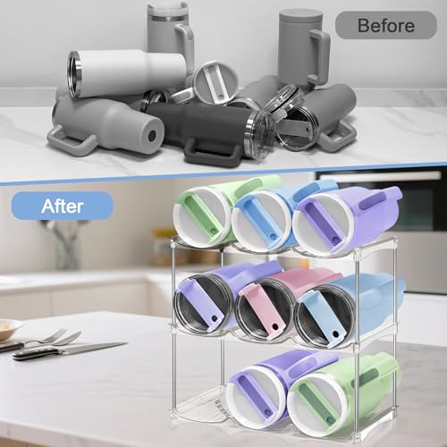 2 Pack Stackable Water Bottle Organizer for Cabinet, Water Bottle Storage - size: 6-Bottle
