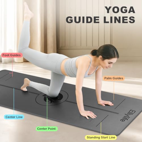 Yoga Mat - Non Slip Natural Rubber Yoga Mat, Alignment Lines, Ultimate Grip - color: Gray