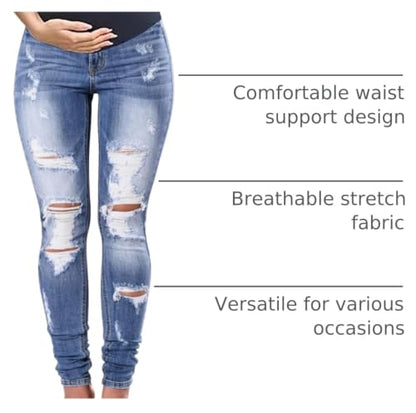 Maternity Jeans Over The Belly Slim Stretch Maternity Work Pants and Pocket - color: Light Blue, size: X-Large