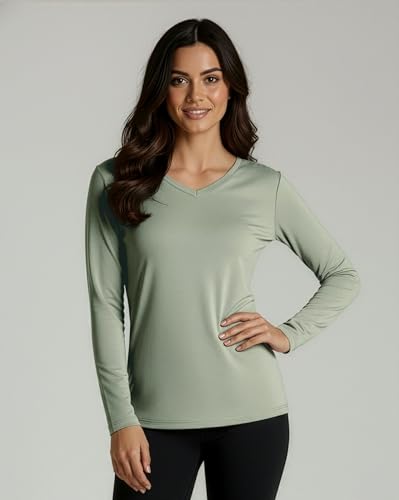 Real Essentials 4 Pack: Women's Long Sleeve Dry Fit V-Neck T-Shirt - Active Athletic Workout Gym Top (Plus Available) - color: Set 2, size: XX-Large