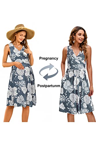 OUGES Women's Wrap Tank Breastfeeding Nursing Maternity Dress - color: Sleeveless-floral18, size: Small