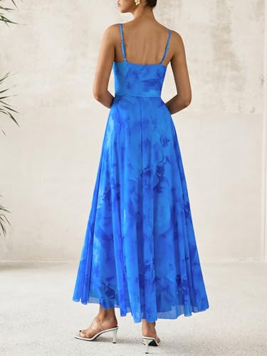 BTFBM Women Summer Maxi Dresses Elegant Wedding Guest Dress - color: Floral Blue, size: Medium