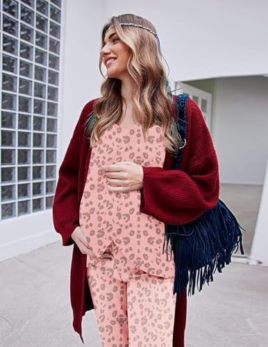 Ekouaer Maternity Nursing Pajama Set Long Sleeve Breastfeeding Sleepwear - color: Leopard Pink, size: Large