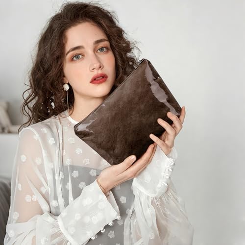 WLLWOO PVC Makeup Bag Waterproof Kraft Paper Cosmetic Pouch for Purse - color: PVC-Coffee