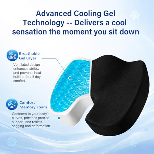 Gel Memory Foam Seat Cushion, Office Chair Cushion for Long Sitting