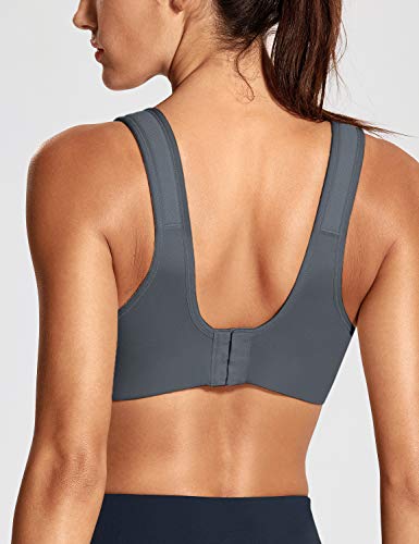 DELIMIRA Women's High Impact Sports Bra Front Adjustable Straps Underwire Plus Size Bra Full Figure - color: Stone Gray, size: 36B