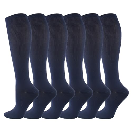 6 Pairs Compression Socks for Women and Men Circulation, 20-30 mmhg Support for Athletic Running, Hiking, Nurse, Recovery - color: Blue (6 Pairs), size: Large-X-Large