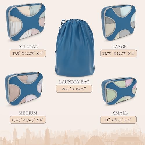 Shacke 5 Set Packing Cubes for Travel with Laundry Bag (Navy Blue) - color: 5 Set - Navy Blue, size: Set of 5