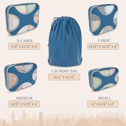 Shacke 5 Set Packing Cubes for Travel with Laundry Bag (Navy Blue) - color: 5 Set - Navy Blue, size: Set of 5