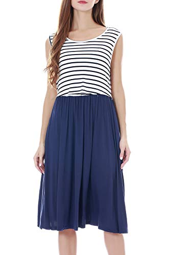 Smallshow Women's Sleeveless Nursing Dresses - color: Navy Stripe-navy, size: Small