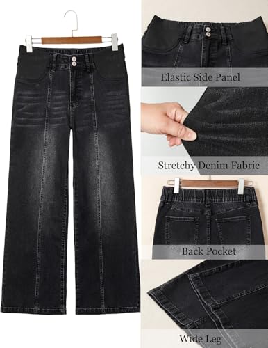 BLENCOT Women's Maternity Jeans High Waist Side Panel Wide Leg Denim Pants - color: Black, size: Large