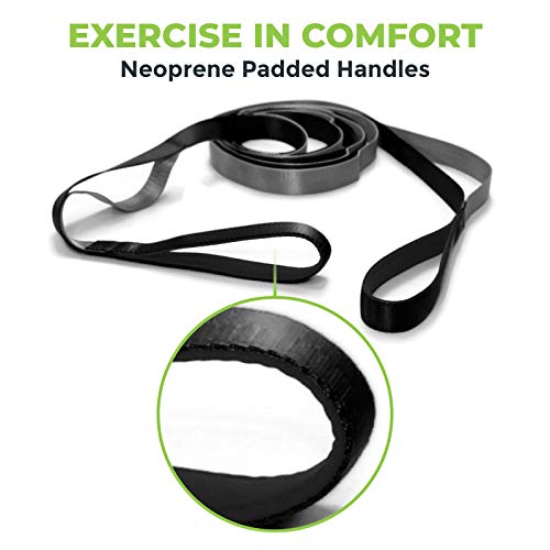 Physical Therapy Yoga Stretch Strap with 12 Loops, 1 Inch Wide, 8 Ft Long - color: Black/Grey