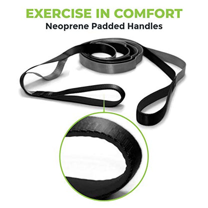 Physical Therapy Yoga Stretch Strap with 12 Loops, 1 Inch Wide, 8 Ft Long - color: Black/Grey
