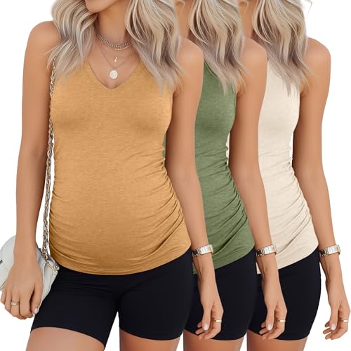 3 Pack Maternity Tank Tops - color: Ginger Yellow, Sage Green, Cream, size: X-Large