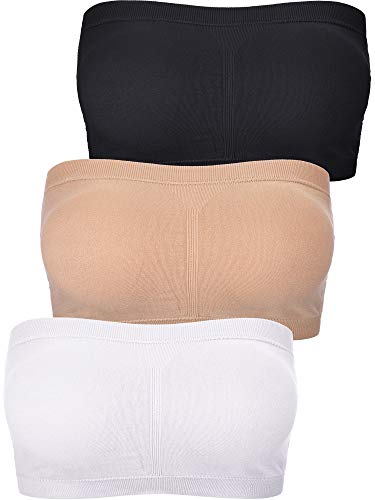 Boao Bandeau Bra Padded Strapless Bra for Women - color: Black, White and Nude Color, size: Large