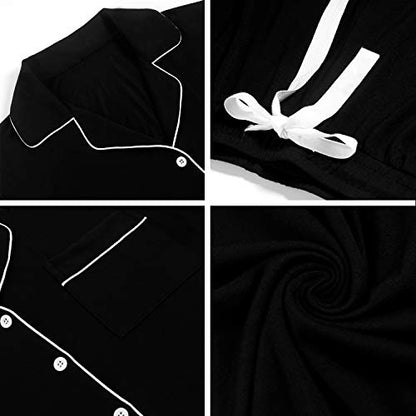Samring Womens Pajamas Set Short Sleeve Button Down Sleepwear 2 Piece Pjs - color: Black, size: Large