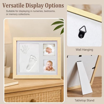 MICKYU Baby Hand and Footprint Kit, Clay Keepsake Frame - color: Natural Wood