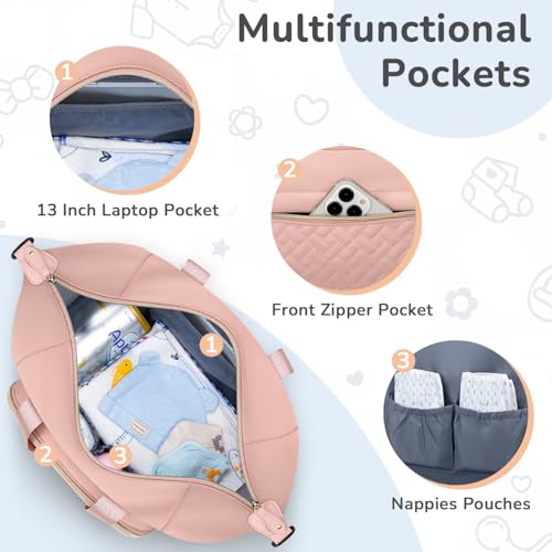 Tenot Diaper Bag Tote, Baby Bags with Pacifier Case Pink - color: Pink, size: Medium