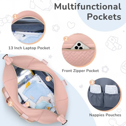 Tenot Diaper Bag Tote, Baby Bags with Pacifier Case Pink - color: Pink, size: Medium
