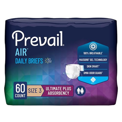 Prevail Breezers 360 Incontinence Briefs, Ultimate Absorbency, Size 3, 15 Count (Pack of 4) - size: Size 3 (60 Count)