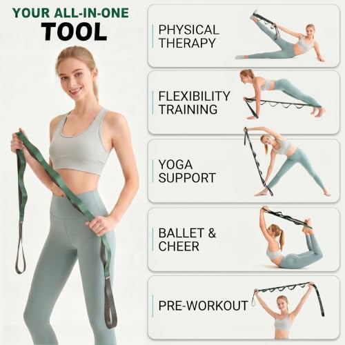 Acozycoo Stretching Strap with Loops for Physical Therapy,Knee,Calf,Back - color: Green-02, size: Length: 75 Inch, Width: 1 Inch