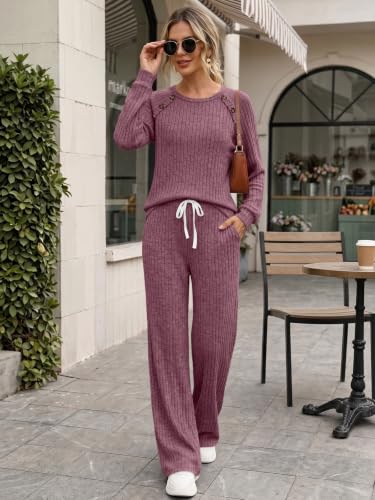 Trendy Queen Women's 2 Piece Lounge Sets 2026 Fall Casual Matching Outfits - color: Burgundy, size: Small