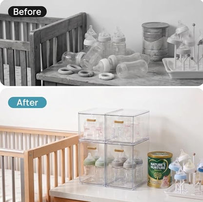 LALOBLUE Stackable Clear Acrylic Drawer Baby Bottle Makeup Organizer 4PC - size: 2 Middle+2 Big