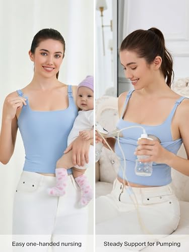 Ecavus Women's Nursing Bras for Breastfeeding Tank Tops with Built in Bra - color: Light, size: Large