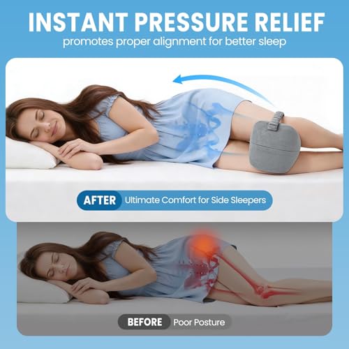 Memory Foam Knee Leg Pillow for Side Sleepers with Strap, Grey - color: Grey
