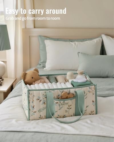 Blissful Diary Leaf Diaper Caddy Organizer, Storage Basket, Sage Leaf - color: Sage Leaf