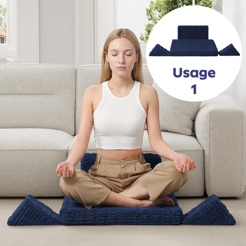Meditation Cushion, Meditation Mat with Knee Support,Deep Blue - color: Deep Blue, size: 24X24X2 Inch