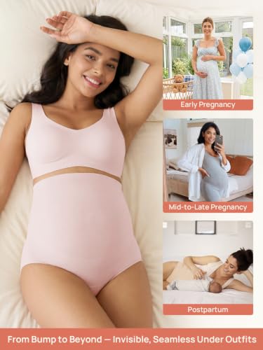 Summer Mae Maternity Underwear 76% Rayon Made from Bamboo Soft Breathable - color: Black,skin,grey,beige,pink-5 Pc, size: Large