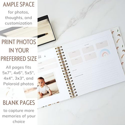Personalized Rainbow Baby Book, Boho Theme, 4x6 Photo Cover, First 5 Years - color: Boho Blooms Spectrum