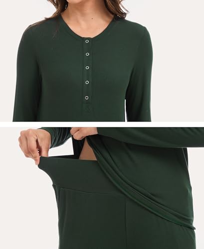 GYS Women's Bamboo Viscose Nursing Pajama Set, Wide Waist Cooling - color: Deep Green, size: X-Large