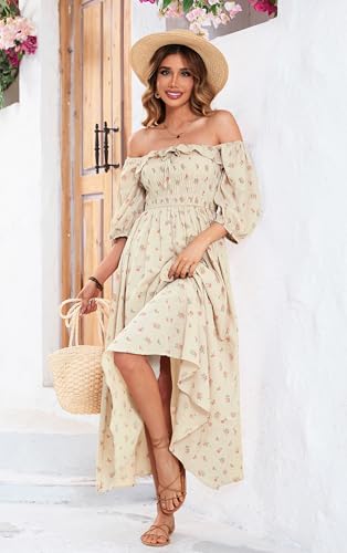 R.Vivimos Women Summer Cotton A Line Flowy Long Dresses - color: Beige#1-floral, size: Medium