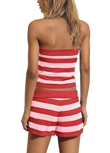 Panadila Womens Striped Lounge Set 2 Piece Outfits - color: Cherry Pink Combo, size: Medium