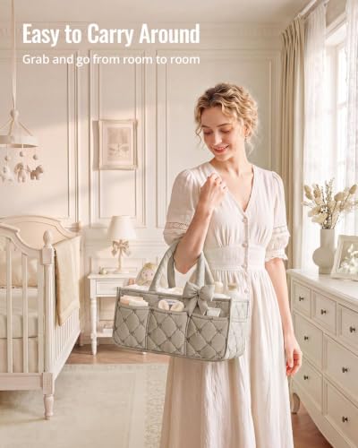 Blissful Diary Baby Diaper Caddy Organizer, Nursery Basket, Bow Sand - color: Bow Sand